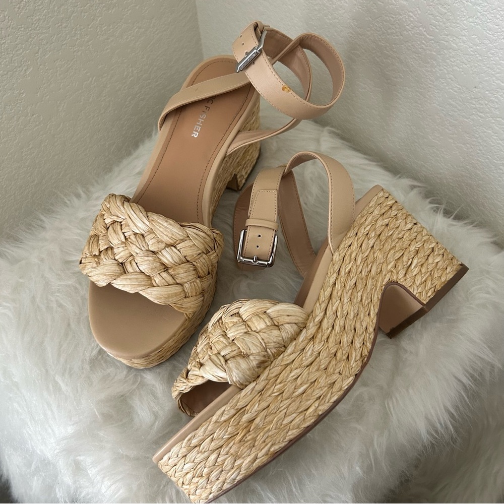 Marc Fisher Tan Braided Platform Sandals